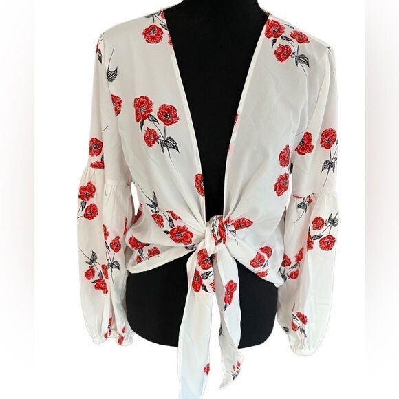 Amuse Society Tops - Society Amuse ivory floral print knot tie front top size M.